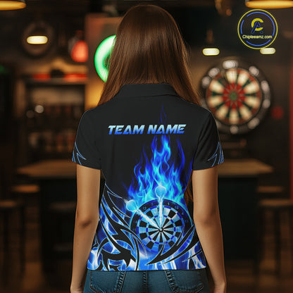 Blue Flame Womens Darts Polo & Quarter Zip Shirts Custom Dart Shirts For Team Darts Jerseys NNT318