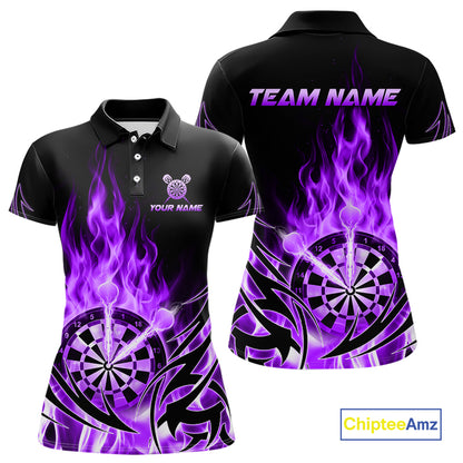 Purple Flame Womens Darts Polo & Quarter Zip Shirts Custom Dart Shirts For Team Darts Jerseys NNT318