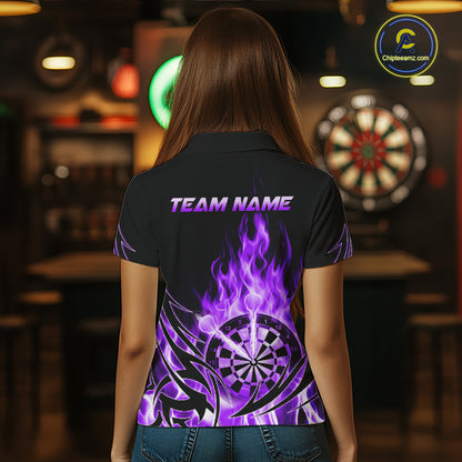 Purple Flame Womens Darts Polo & Quarter Zip Shirts Custom Dart Shirts For Team Darts Jerseys NNT318