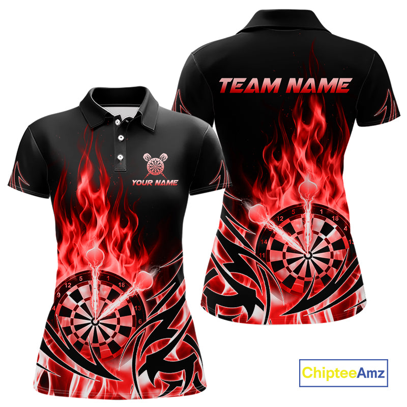 Red Flame Womens Darts Polo & Quarter Zip Shirts Custom Dart Shirts For Team Darts Jerseys NNT318