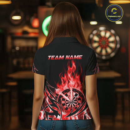 Red Flame Womens Darts Polo & Quarter Zip Shirts Custom Dart Shirts For Team Darts Jerseys NNT318