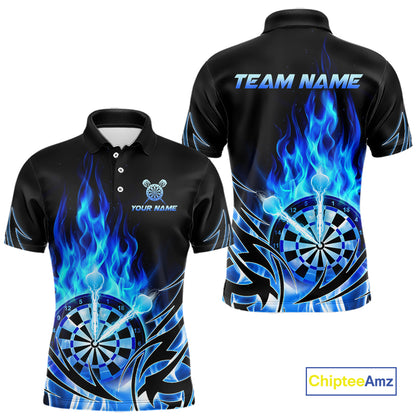 Blue Flame Mens Darts Polo & Quarter Zip Shirts Custom Dart Shirts For Team Darts Jerseys NNT318