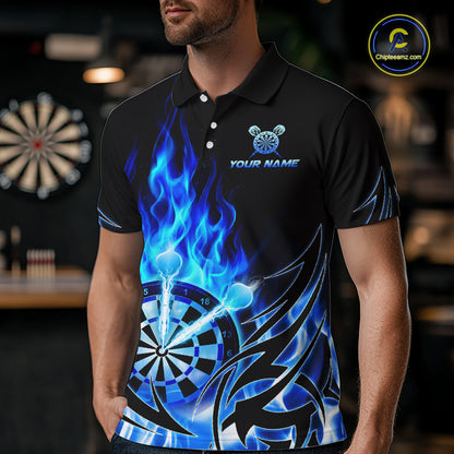 Blue Flame Mens Darts Polo & Quarter Zip Shirts Custom Dart Shirts For Team Darts Jerseys NNT318