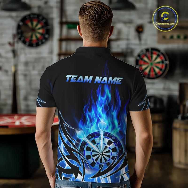 Blue Flame Mens Darts Polo & Quarter Zip Shirts Custom Dart Shirts For Team Darts Jerseys NNT318