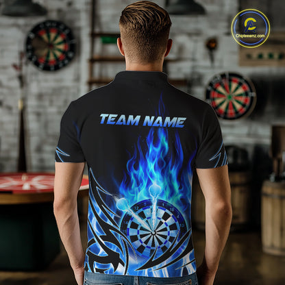 Blue Flame Mens Darts Polo & Quarter Zip Shirts Custom Dart Shirts For Team Darts Jerseys NNT318