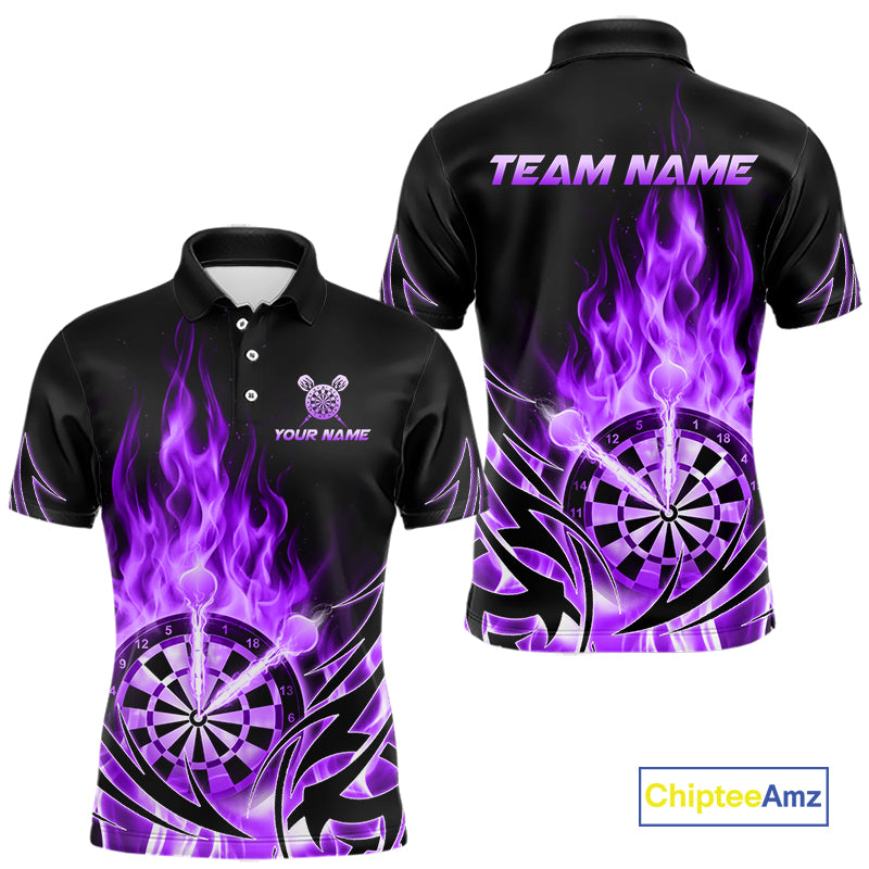 Purple Flame Mens Darts Polo & Quarter Zip Shirts Custom Dart Shirts For Team Darts Jerseys NNT318