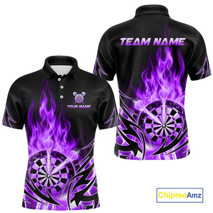 Purple Flame Mens Darts Polo & Quarter Zip Shirts Custom Dart Shirts For Team Darts Jerseys NNT318