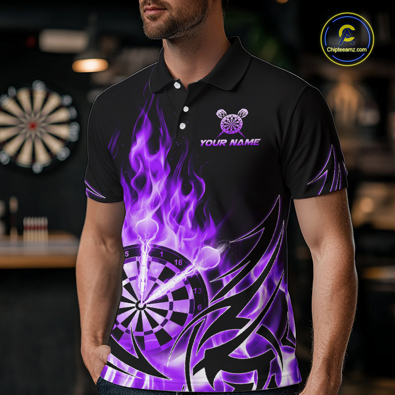 Purple Flame Mens Darts Polo & Quarter Zip Shirts Custom Dart Shirts For Team Darts Jerseys NNT318