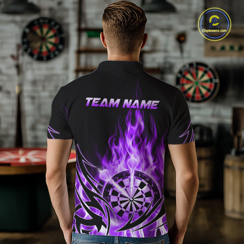 Purple Flame Mens Darts Polo & Quarter Zip Shirts Custom Dart Shirts For Team Darts Jerseys NNT318