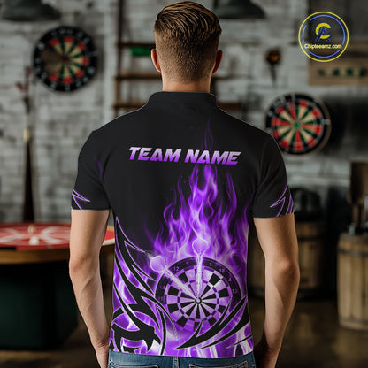 Purple Flame Mens Darts Polo & Quarter Zip Shirts Custom Dart Shirts For Team Darts Jerseys NNT318