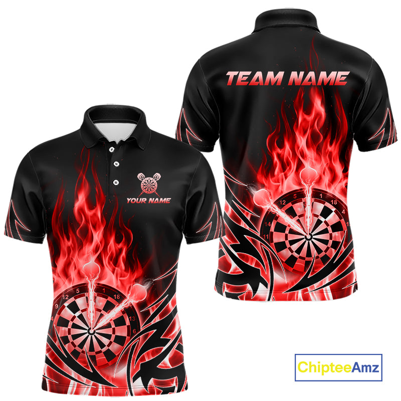 Red Flame Mens Darts Polo & Quarter Zip Shirts Custom Dart Shirts For Team Darts Jerseys NNT318