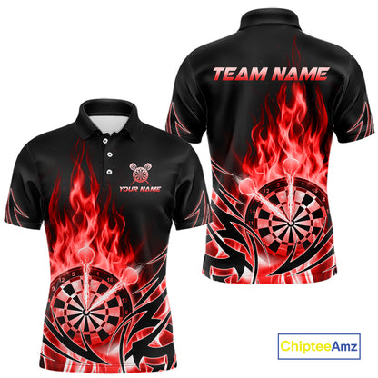 Red Flame Mens Darts Polo & Quarter Zip Shirts Custom Dart Shirts For Team Darts Jerseys NNT318