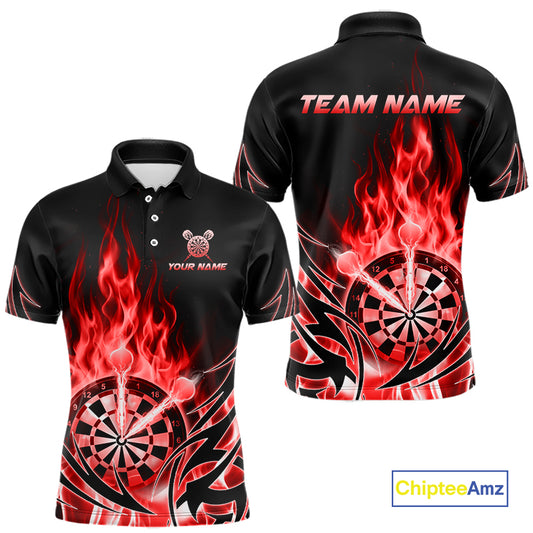 Red Flame Mens Darts Polo & Quarter Zip Shirts Custom Dart Shirts For Team Darts Jerseys NNT318