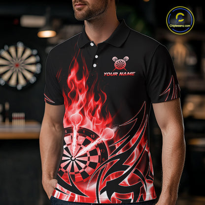 Red Flame Mens Darts Polo & Quarter Zip Shirts Custom Dart Shirts For Team Darts Jerseys NNT318