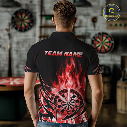Red Flame Mens Darts Polo & Quarter Zip Shirts Custom Dart Shirts For Team Darts Jerseys NNT318