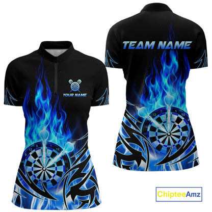 Blue Flame Womens Darts Polo & Quarter Zip Shirts Custom Dart Shirts For Team Darts Jerseys NNT318