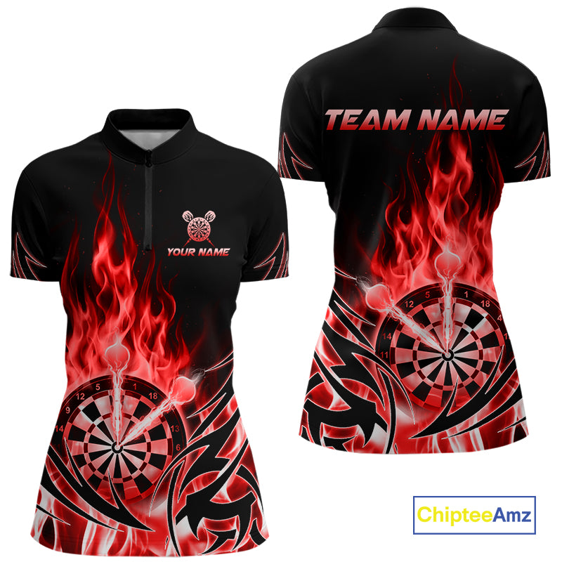 Red Flame Womens Darts Polo & Quarter Zip Shirts Custom Dart Shirts For Team Darts Jerseys NNT318