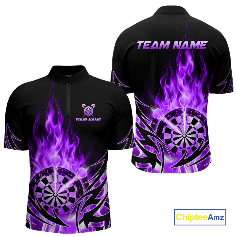 Purple Flame Mens Darts Polo & Quarter Zip Shirts Custom Dart Shirts For Team Darts Jerseys NNT318