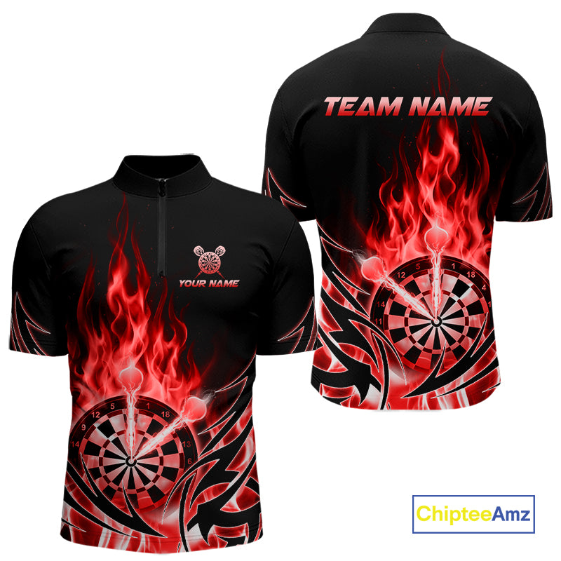 Red Flame Mens Darts Polo & Quarter Zip Shirts Custom Dart Shirts For Team Darts Jerseys NNT318