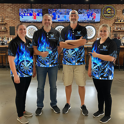 Blue Flame Womens Darts Polo & Quarter Zip Shirts Custom Dart Shirts For Team Darts Jerseys NNT318