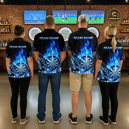 Blue Flame Womens Darts Polo & Quarter Zip Shirts Custom Dart Shirts For Team Darts Jerseys NNT318