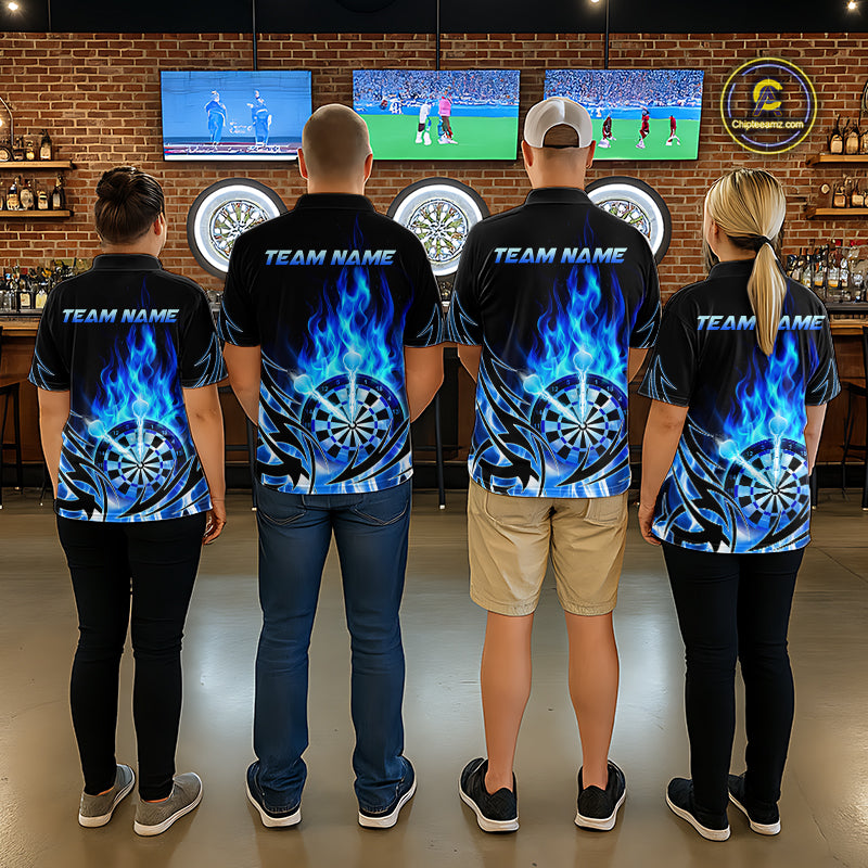 Blue Flame Mens Darts Polo & Quarter Zip Shirts Custom Dart Shirts For Team Darts Jerseys NNT318