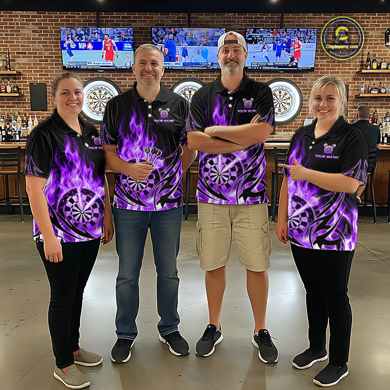 Purple Flame Womens Darts Polo & Quarter Zip Shirts Custom Dart Shirts For Team Darts Jerseys NNT318