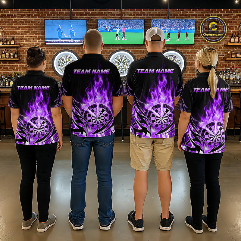 Purple Flame Womens Darts Polo & Quarter Zip Shirts Custom Dart Shirts For Team Darts Jerseys NNT318
