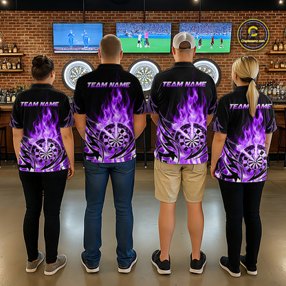 Purple Flame Womens Darts Polo & Quarter Zip Shirts Custom Dart Shirts For Team Darts Jerseys NNT318