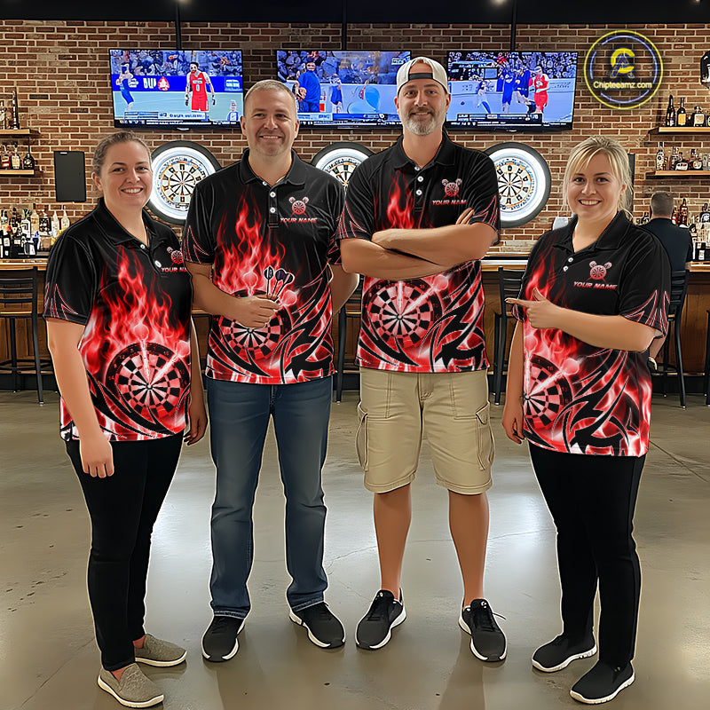 Red Flame Womens Darts Polo & Quarter Zip Shirts Custom Dart Shirts For Team Darts Jerseys NNT318