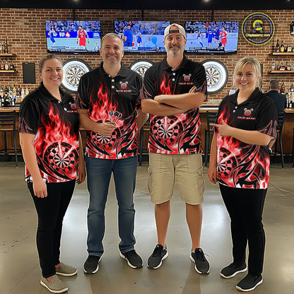 Red Flame Womens Darts Polo & Quarter Zip Shirts Custom Dart Shirts For Team Darts Jerseys NNT318