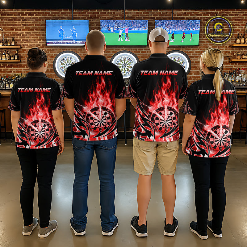 Red Flame Womens Darts Polo & Quarter Zip Shirts Custom Dart Shirts For Team Darts Jerseys NNT318