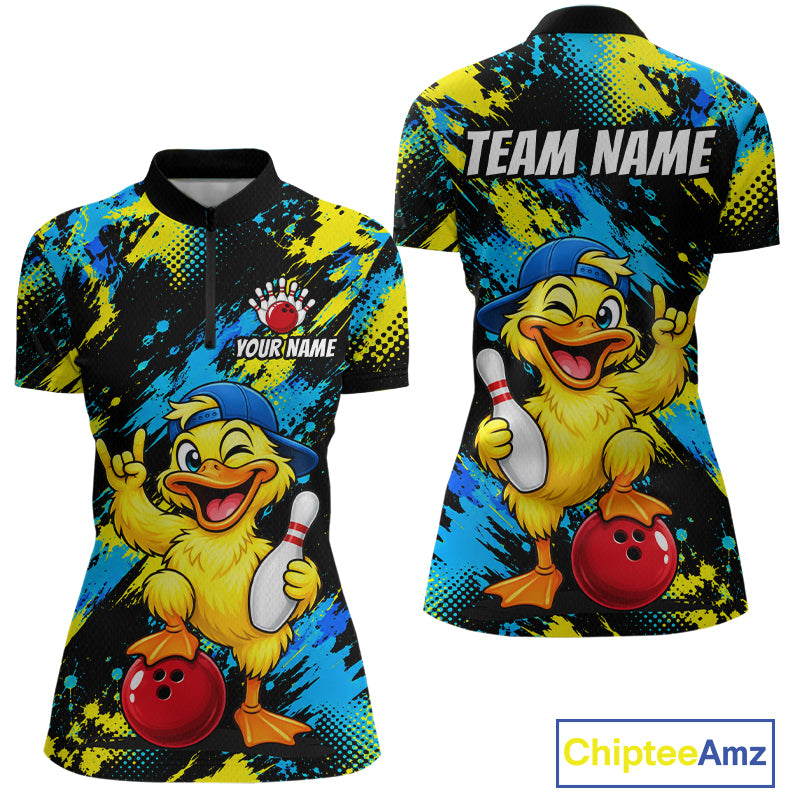 Custom Funny Duck Bowling Shirts for Women Bowling Team Jersey Bowling Uniform for Bowler HNT580