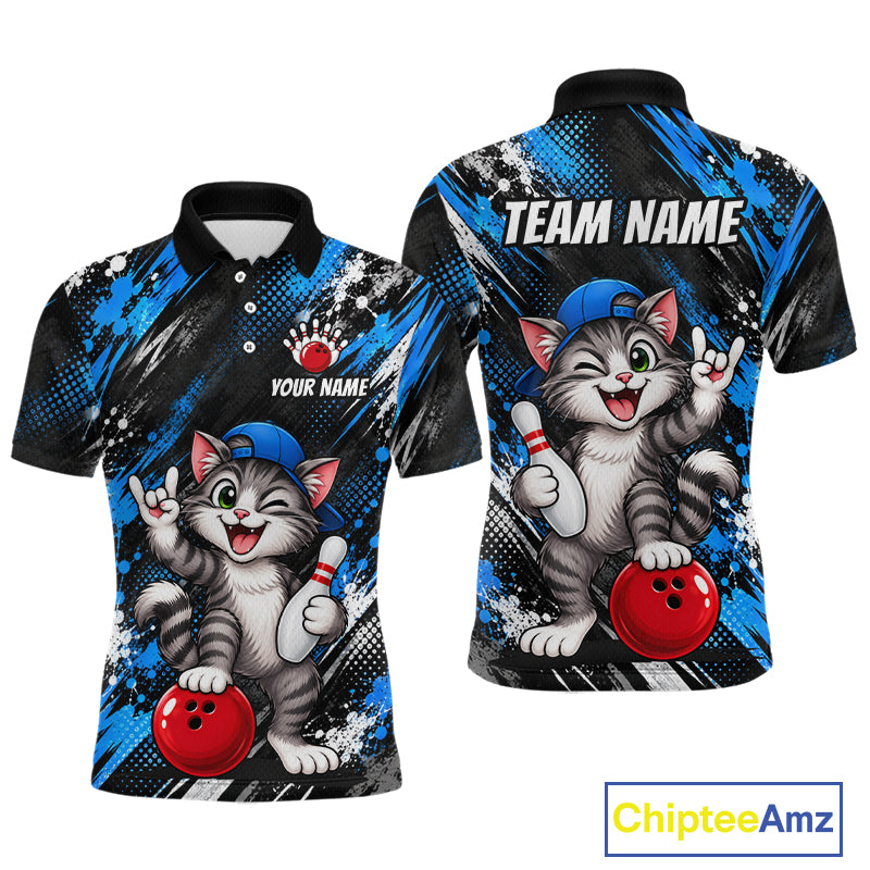 Custom Funny Cat Bowling Shirts for Men Bowling Team Jersey Bowling Uniform for Bowler HNT581