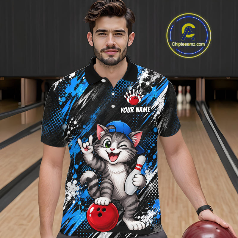 Custom Funny Cat Bowling Shirts for Men Bowling Team Jersey Bowling Uniform for Bowler HNT581