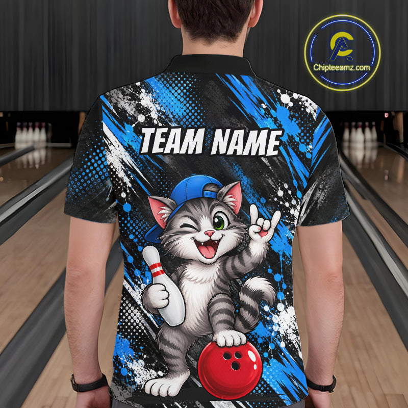 Custom Funny Cat Bowling Shirts for Men Bowling Team Jersey Bowling Uniform for Bowler HNT581