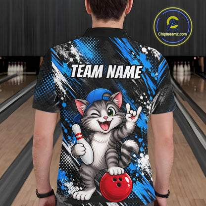 Custom Funny Cat Bowling Shirts for Men Bowling Team Jersey Bowling Uniform for Bowler HNT581