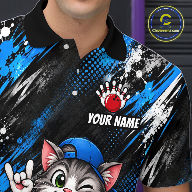 Custom Funny Cat Bowling Shirts for Men Bowling Team Jersey Bowling Uniform for Bowler HNT581