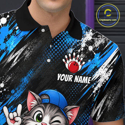 Custom Funny Cat Bowling Shirts for Men Bowling Team Jersey Bowling Uniform for Bowler HNT581