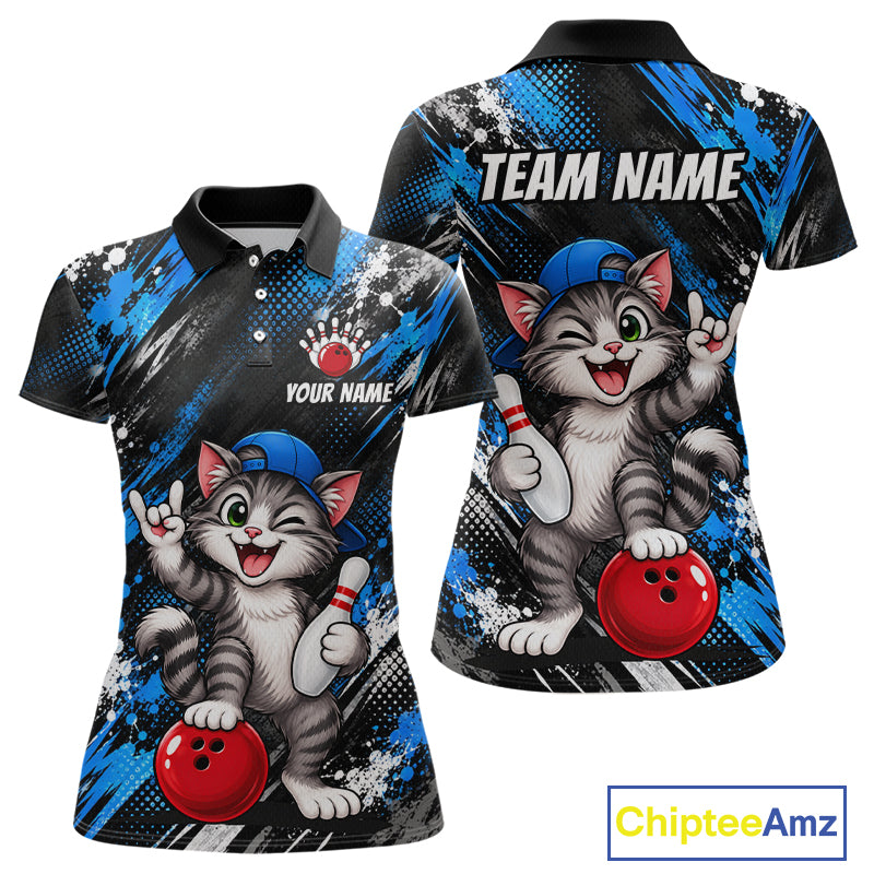 Custom Funny Cat Bowling Shirts for Women Bowling Team Jersey Bowling Uniform for Bowler HNT581