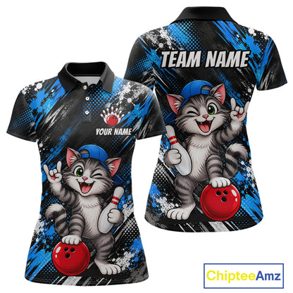 Custom Funny Cat Bowling Shirts for Women Bowling Team Jersey Bowling Uniform for Bowler HNT581