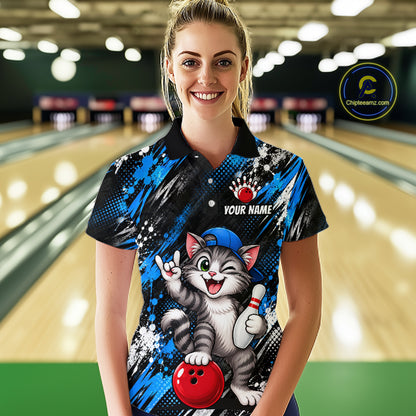 Custom Funny Cat Bowling Shirts for Women Bowling Team Jersey Bowling Uniform for Bowler HNT581