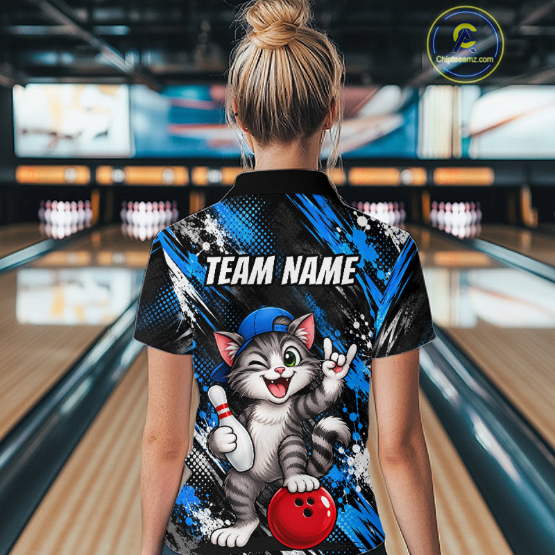 Custom Funny Cat Bowling Shirts for Women Bowling Team Jersey Bowling Uniform for Bowler HNT581