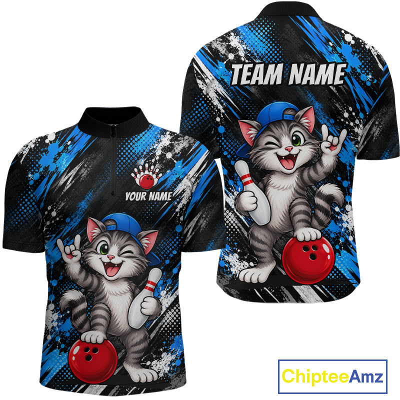 Custom Funny Cat Bowling Shirts for Men Bowling Team Jersey Bowling Uniform for Bowler HNT581