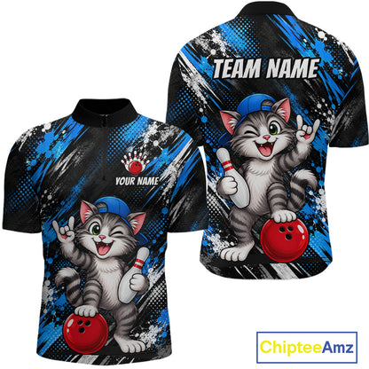 Custom Funny Cat Bowling Shirts for Men Bowling Team Jersey Bowling Uniform for Bowler HNT581