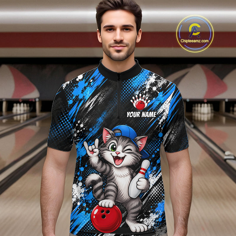 Custom Funny Cat Bowling Shirts for Men Bowling Team Jersey Bowling Uniform for Bowler HNT581