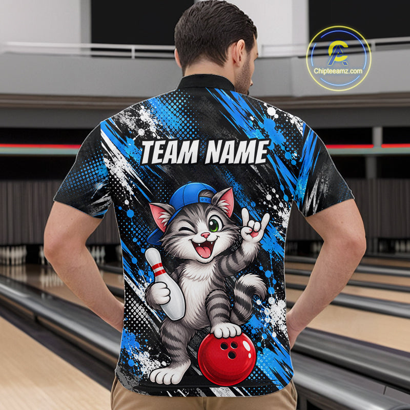 Custom Funny Cat Bowling Shirts for Men Bowling Team Jersey Bowling Uniform for Bowler HNT581