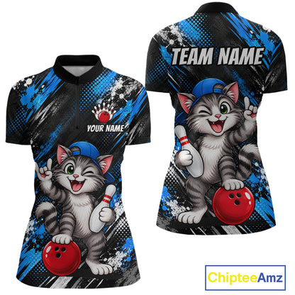 Custom Funny Cat Bowling Shirts for Women Bowling Team Jersey Bowling Uniform for Bowler HNT581