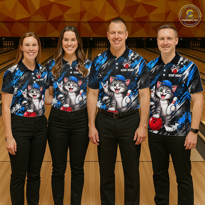 Custom Funny Cat Bowling Shirts for Women Bowling Team Jersey Bowling Uniform for Bowler HNT581
