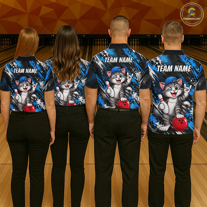 Custom Funny Cat Bowling Shirts for Women Bowling Team Jersey Bowling Uniform for Bowler HNT581